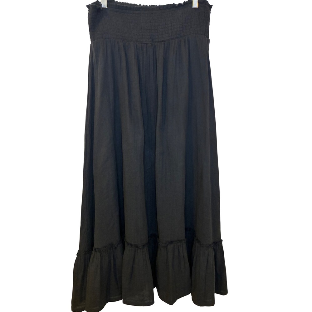 Quince Black 100% Organic Cotton Gauze Smocked Maxi Skirt Cottagecore Prairie M